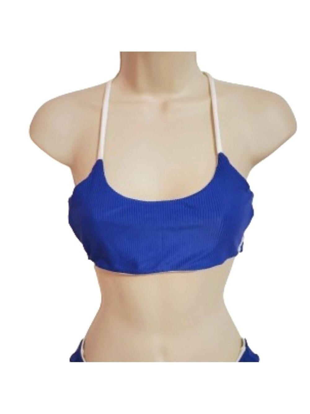 Briavia Blue White Ribbed Bikini Top Small